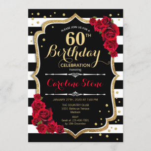 60e anniversaire Invitation Black White Stripes Ro