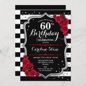 60e anniversaire Invitation Black White Stripes Ro (Devant / Derrière)