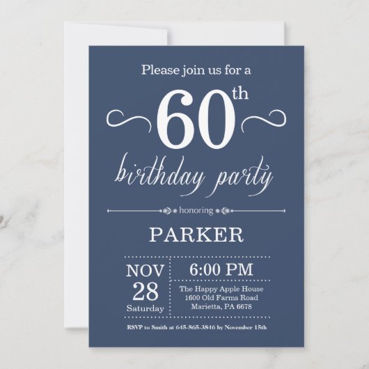 60e anniversaire Invitation Blue (Devant)