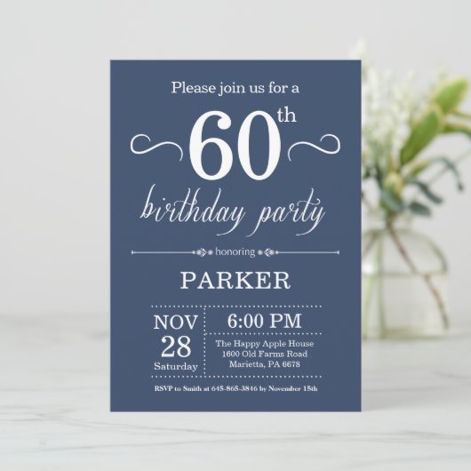 60e anniversaire Invitation Blue (Debout devant)