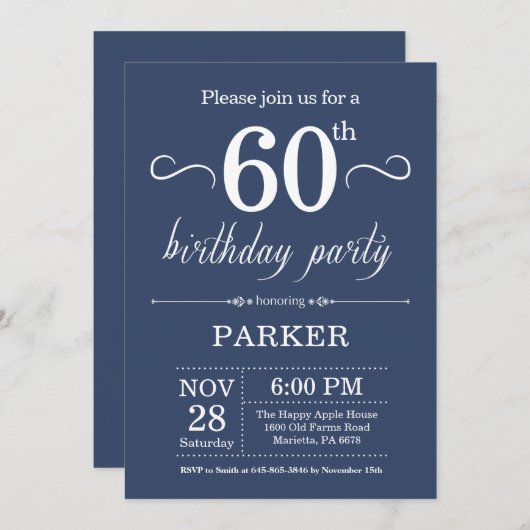 60e anniversaire Invitation Blue (Devant / Derrière)