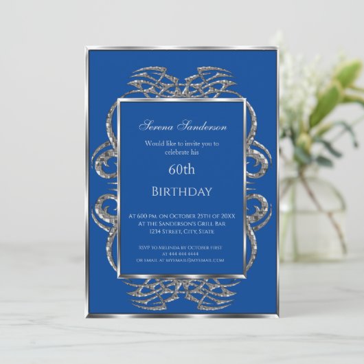 60e anniversaire Invitation Blue Silver (Debout devant)