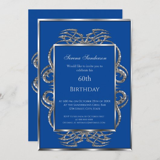 60e anniversaire Invitation Blue Silver (Devant / Derrière)