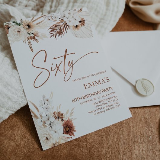 60e anniversaire Invitation Boho Pampas