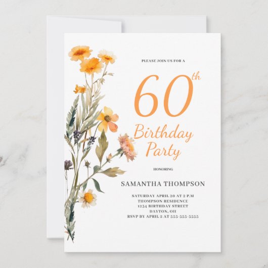 60e anniversaire Invitation de Fleurs sauvages flo (Devant)