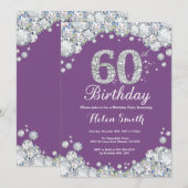 60e anniversaire Invitation Diamant violet et arge (Devant / Derrière)