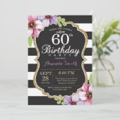 60e anniversaire Invitation Femmes. Or floral noir (Debout devant)