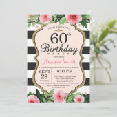 60e anniversaire Invitation Femmes. Or floral noir (Debout devant)