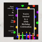 60e anniversaire Invitation fête Bougies colorées (Devant / Derrière)