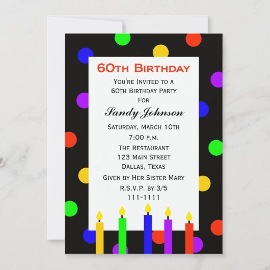 60e anniversaire Invitation fête bougies et points (Devant)