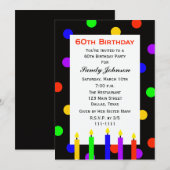 60e anniversaire Invitation fête bougies et points (Devant / Derrière)