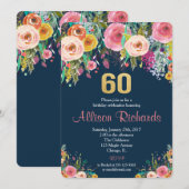 60e anniversaire invitation floral aquarelle marin (Devant / Derrière)
