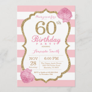 60e anniversaire Invitation Florale rose et or