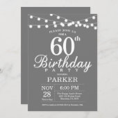 60e anniversaire Invitation Gris et Blanc (Devant / Derrière)
