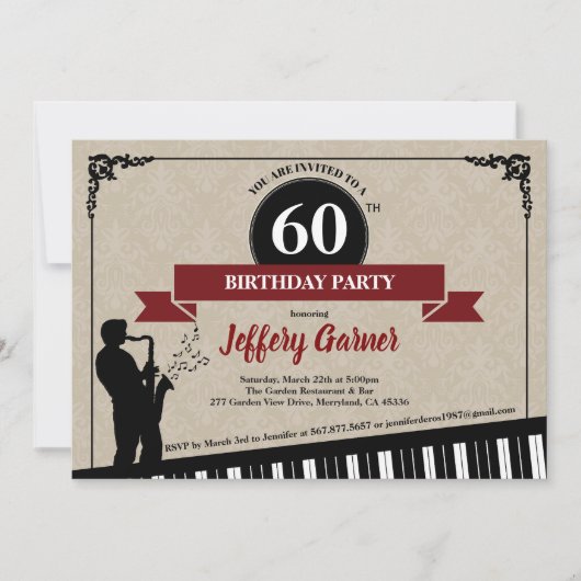 60e anniversaire invitation Jazz music thème (Devant)