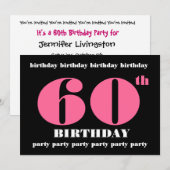 60e anniversaire Invitation Modèle rose noir (Devant / Derrière)
