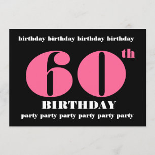 60e anniversaire Invitation Modèle rose noir