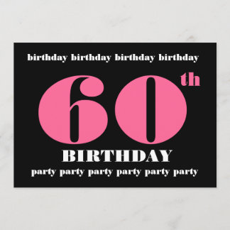 60e anniversaire Invitation Modèle rose noir