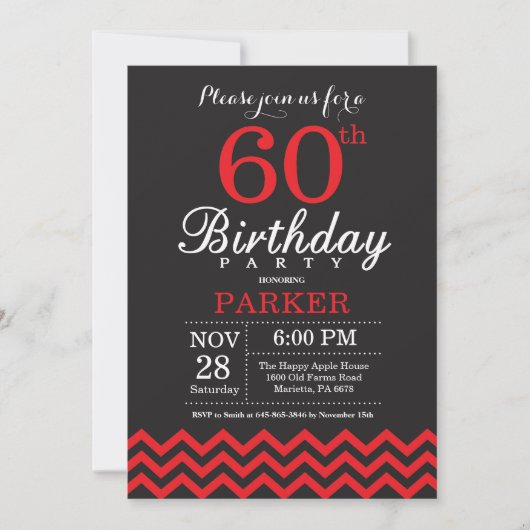 60e anniversaire Invitation Noir et Rouge (Devant)