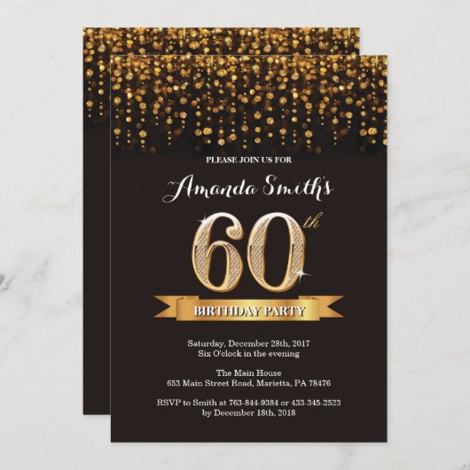 60e anniversaire Invitation Parties scintillant no (Devant / Derrière)