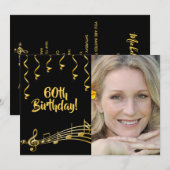 60e anniversaire invitation photo noir or glam (Devant / Derrière)