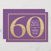 60e anniversaire Invitation Purple and Gold Partie (Devant / Derrière)