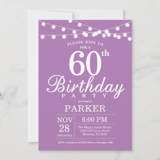 60e anniversaire Invitation Purple Lavender (Devant)