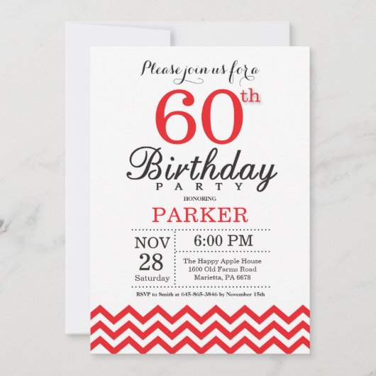 60e anniversaire Invitation Red Chevron (Devant)