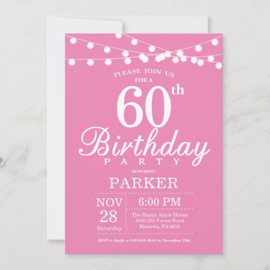 60e anniversaire Invitation rose (Devant)