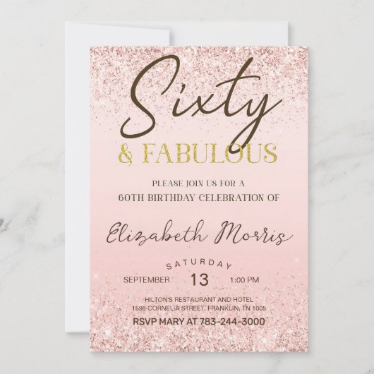 60e anniversaire Invitation Rose imprimable Or soi (Devant)