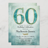 60e anniversaire Invitation Turquoise Blue Gold Ad (Devant / Derrière)