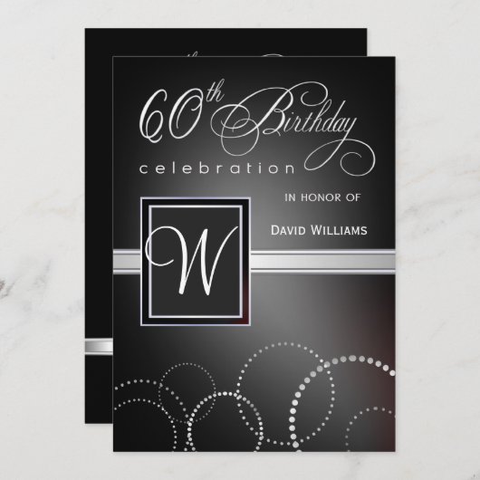 60e anniversaire Invitations à la fête - avec Mono (Devant / Derrière)