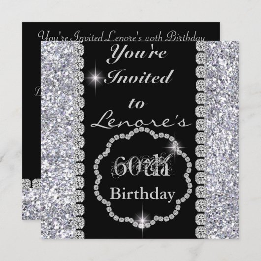 60e anniversaire INVITATIONS BLING (Devant / Derrière)