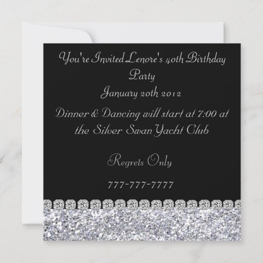 60e anniversaire INVITATIONS BLING (Dos)