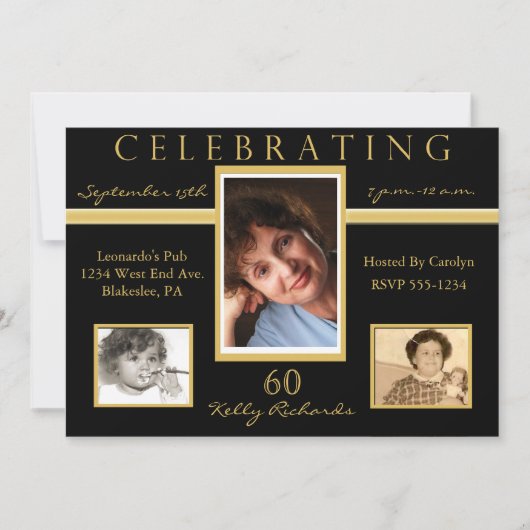 60e anniversaire Invitations de photos triples (Devant)