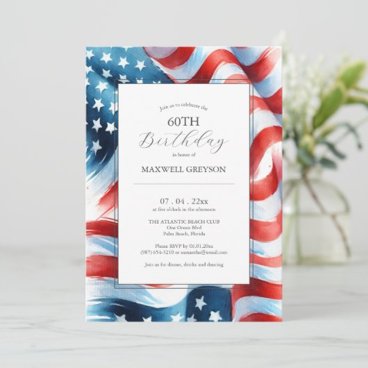 60e anniversaire Invitations drapeau américain (Debout devant)