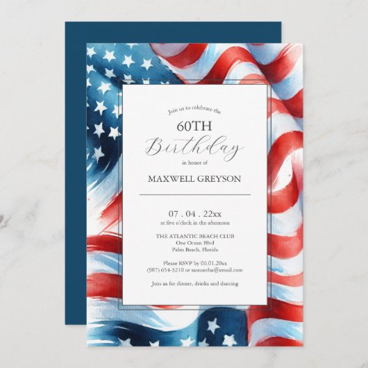 60e anniversaire Invitations drapeau américain (Devant / Derrière)