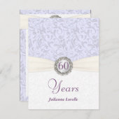 60e anniversaire Invitations Lavender Damask (Devant / Derrière)