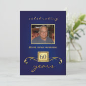 60e anniversaire Invitations - Monogramme Blue & G (Debout devant)