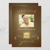 60e anniversaire Invitations - Monogramme d'or (Devant / Derrière)
