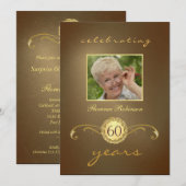 60e anniversaire Invitations - Monogramme d'or ant (Devant / Derrière)