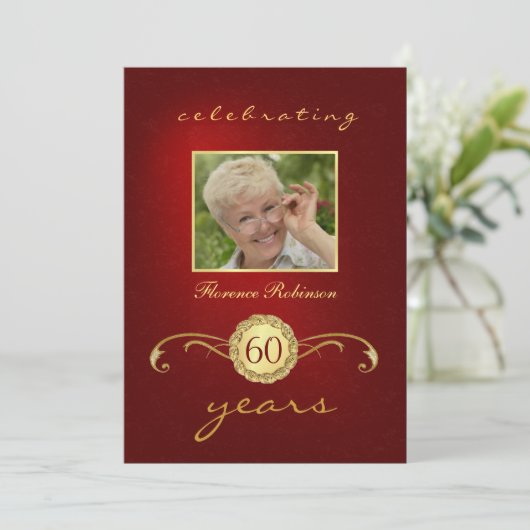 60e anniversaire Invitations - Monogramme rouge et (Debout devant)