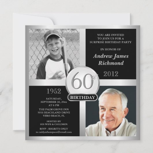 60e anniversaire Invitations photos d'hier et d'au (Devant)