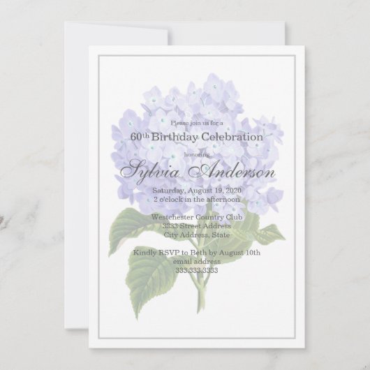 60e anniversaire Lavender Hydrangea Invitation (Devant)