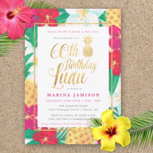 60e anniversaire Luau Invitations | Rose & Or