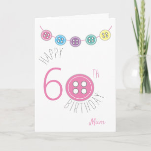 60e anniversaire maman carte à coudre avec bouton 