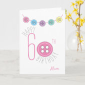 60e anniversaire maman carte à coudre avec bouton  (Fleur jaune)