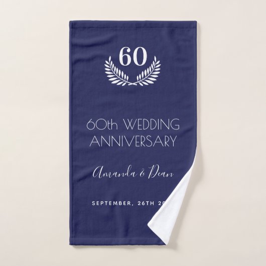 60e anniversaire mariage marine bleu blanc couronn (Serviette à main)