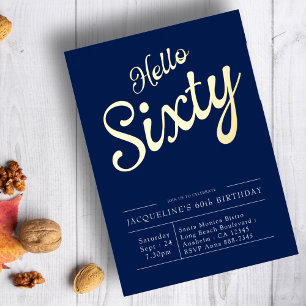 60e anniversaire Marine Blue Gold Foil Invitation