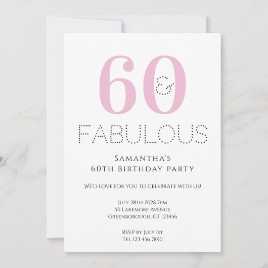 60e anniversaire Modern Pink Party Invitation (Devant)